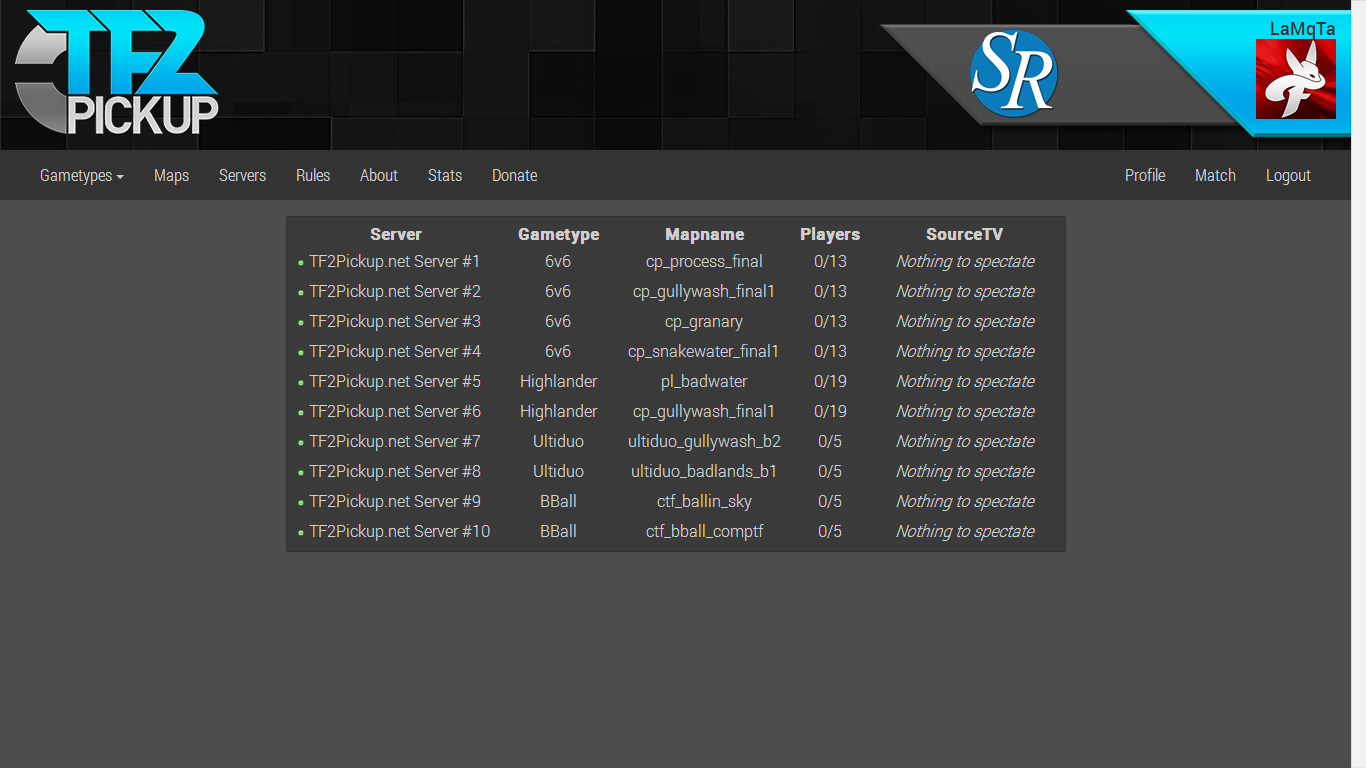 Example of the Servers page